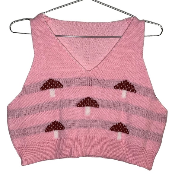 SHEIN Curve Mushroom Knit Crop Sweater Top Barbiecore Cottagecore - Picture 1 of 7